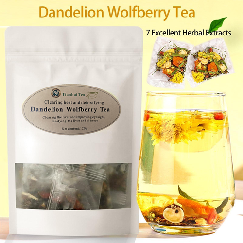 Dandelion and Goji Berry Herbal Tea - 120 grams. Fresh and healthy slimming tea. Bulk packaging, box packaging, bag packaging, cup packaging, small bag packaging.