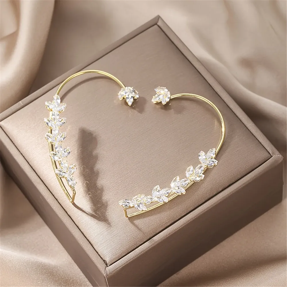 Two fashionable, elegant, simple, light luxury and high-end sparkling series super sparkling Zircon flower leaf ear hangers for women without ear piercings, ear bone clips and ear accessories
