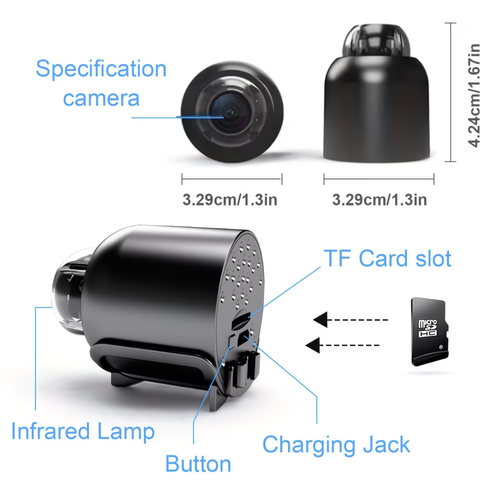 Mini IP camera, high-definition 1080P Wi-Fi surveillance camera with motion detection, no tools required, comes with self-adhesive backing, for indoor use, 2.4GHz 5GHz WiFi smart security camera - high-definition image quality, 360° rotation, black, suitable for home and office surveillance, office wireless surveillance camera. Modern camera design, sturdy and durable construction quality, wireless security camera, without power adapter.