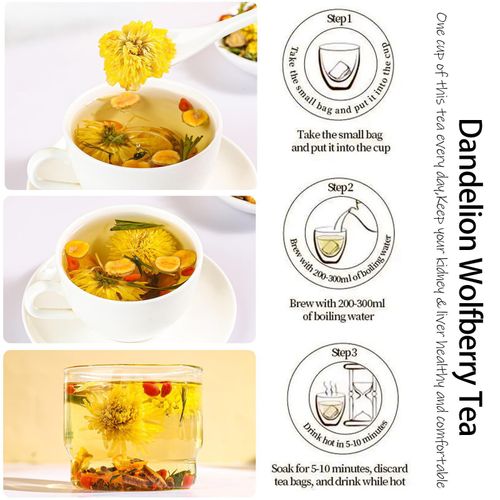 Dandelion and Goji Berry Herbal Tea - 120 grams. Fresh and healthy slimming tea. Bulk packaging, box packaging, bag packaging, cup packaging, small bag packaging.