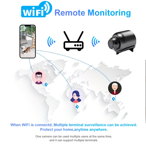 Mini IP camera, high-definition 1080P Wi-Fi surveillance camera with motion detection, no tools required, comes with self-adhesive backing, for indoor use, 2.4GHz 5GHz WiFi smart security camera - high-definition image quality, 360° rotation, black, suitable for home and office surveillance, office wireless surveillance camera. Modern camera design, sturdy and durable construction quality, wireless security camera, without power adapter.