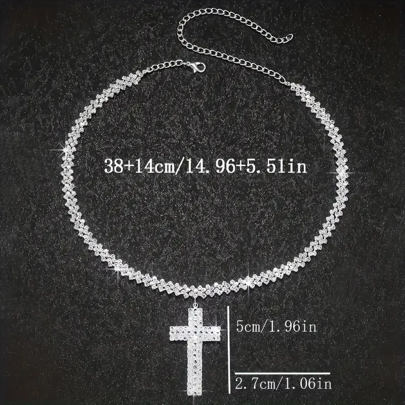 Fashionable and trendy accessories, luxurious and elegant, multi-layer water diamond trendy cross pendant necklace