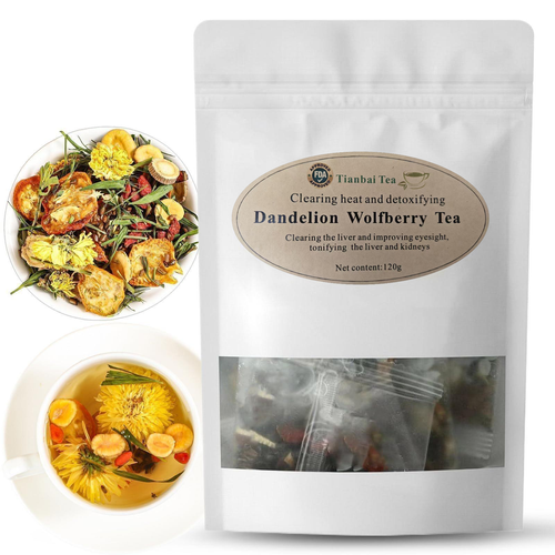 Dandelion and Goji Berry Herbal Tea - 120 grams. Fresh and healthy slimming tea. Bulk packaging, box packaging, bag packaging, cup packaging, small bag packaging.