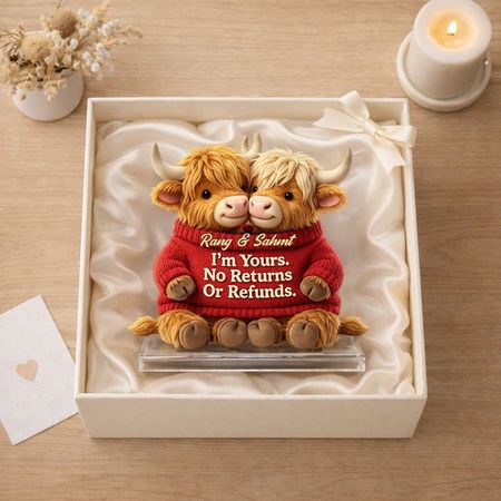 I Belong to You – Personalized Highland Cow Couple Acrylic Plaque