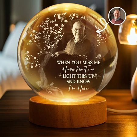 Personalized Globe Lamp with Photo & Quote – Custom Memorial Light to Comfort Loved Ones, Unique Sympathy Gift