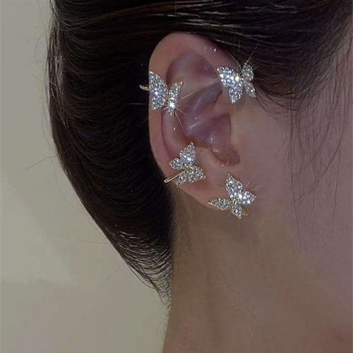Dainty 18K Gold Plated No Piercing Crystal Butterfly Ear Clip Glitter Iced Out Cubic Zirconia CZ Butterfly Ear Cuff Earrings
