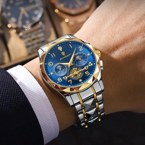 POEDAGAR Men's Watch 972 Waterproof Chronograph Watch Quartz Men's Watch Luxury Stainless Steel Bracelet Men's Watch