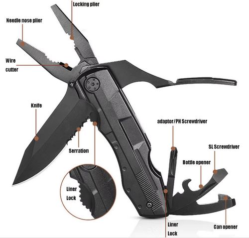 10-in-1 German Steel Tactical Tool - Knife Saw Pliers Bottle Opener All in One