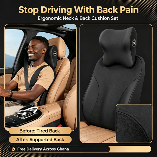 🚗 2 In 1 Car Pillow Set, High Density Memory Foam, Breathable Soft Fabric, Premium Quality, Universal Fit All Vehicles, Relieve Neck & Back Pain For Long Driving