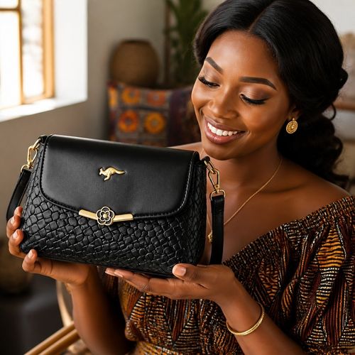 👜 Premium Black Woven Crossbody Bag | Luxe Texture, Secure Flower Lock & Spacious Interior 💼 | Fits Phone, Wallet & All Essentials for Work, Parties & Daily Use