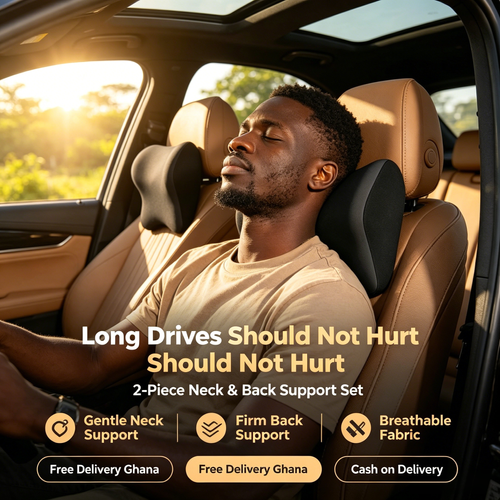 🚗 2 In 1 Car Pillow Set, High Density Memory Foam, Breathable Soft Fabric, Premium Quality, Universal Fit All Vehicles, Relieve Neck & Back Pain For Long Driving