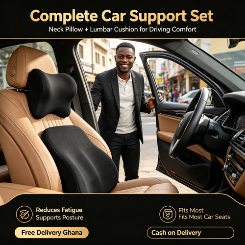 🚗 2 In 1 Car Pillow Set, High Density Memory Foam, Breathable Soft Fabric, Premium Quality, Universal Fit All Vehicles, Relieve Neck & Back Pain For Long Driving