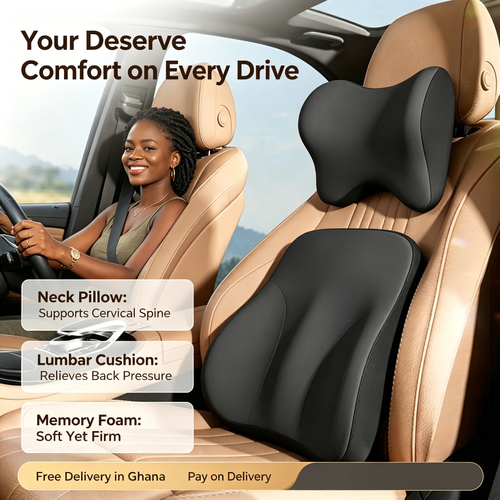 🚗 2 In 1 Car Pillow Set, High Density Memory Foam, Breathable Soft Fabric, Premium Quality, Universal Fit All Vehicles, Relieve Neck & Back Pain For Long Driving