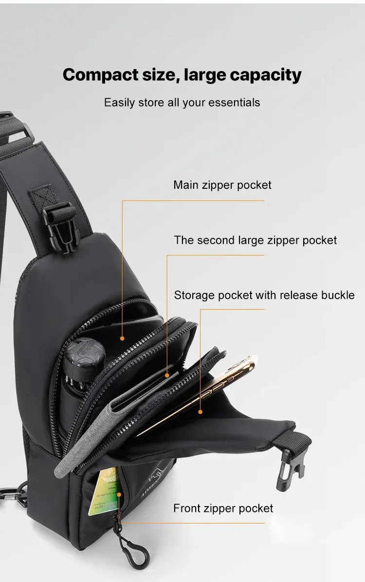 🔥🔋 For Ghana, no dey run outta battery again! Waterproof Chest Backpack wit Built-in USB — Easy, safe, and perfect for everyday life 🎒✨🚀