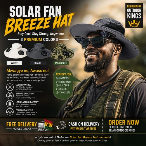 ☀️ Solar Dual Fan Wide Brim Hat | Solar Self-Charging, Super Strong Wind, Waterproof Sweatproof, Three Colours White Black Camo Green, One Size To Beat Extreme Heat