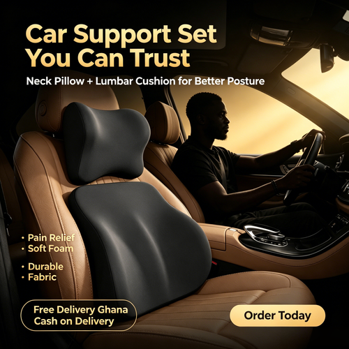 🚗 2 In 1 Car Pillow Set, High Density Memory Foam, Breathable Soft Fabric, Premium Quality, Universal Fit All Vehicles, Relieve Neck & Back Pain For Long Driving