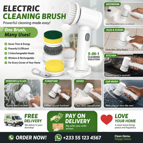 🧽⚡ 5-in-1 Electric Spin Scrubber – Cordless Rechargeable Cleaning Brush for Kitchen, Bathroom, Floors, Windows & Car