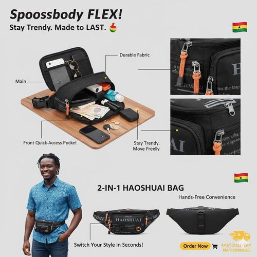 Sac banane Haoshuai multifonctionnel, 🌟🛍️peut être porté à la taille ou en bandoulière, 🔀👖avec plusieurs poches pour les essentiels du quotidien. 📱🔑