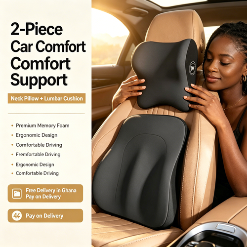 🚗 2 In 1 Car Pillow Set, High Density Memory Foam, Breathable Soft Fabric, Premium Quality, Universal Fit All Vehicles, Relieve Neck & Back Pain For Long Driving