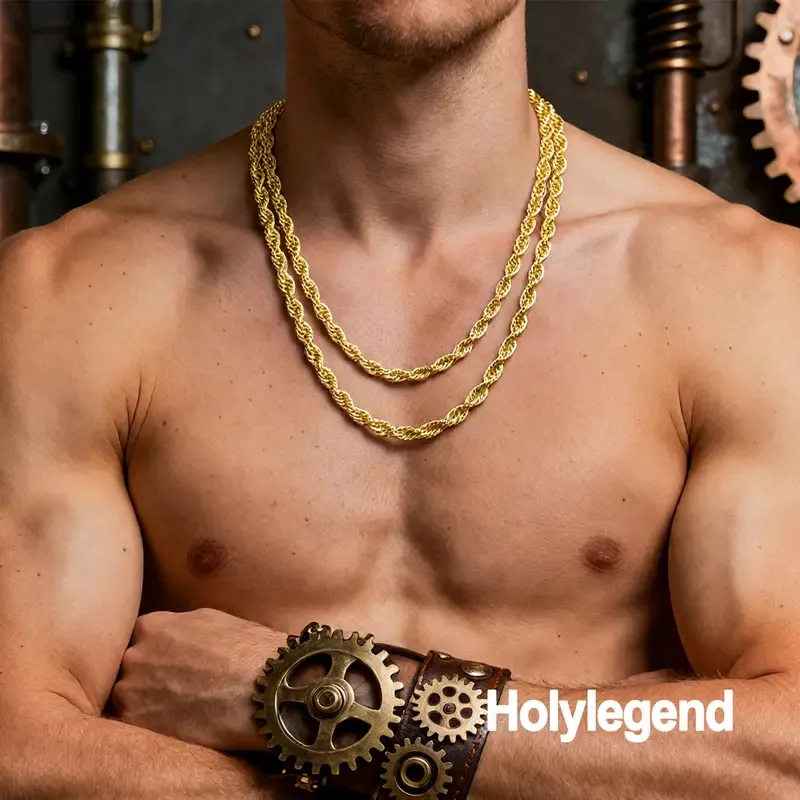 14K Real Gold-Plated Rope Chain Necklace for Women and Men,Upgraded Shine, Tarnish-Free,  5mm 24 Jewelry