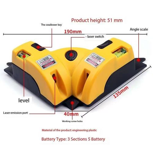 90-degree laser level gauge, right-angle tile bonding tool, high-precision infrared level gauge, outdoor use, strong light protection Vertical precise positioning, convenient and fast.