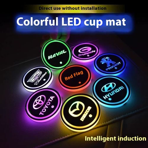 Led Car Logo Cup Lights up Holder USB Charging 7 Colors Changing