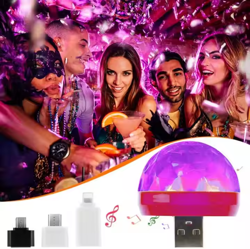 USB Mini Disco Ball Party Lights Sound Activated DJ Stage Strobe Lights Portable Led Car Atmosphere Lights for Xmas Stocking