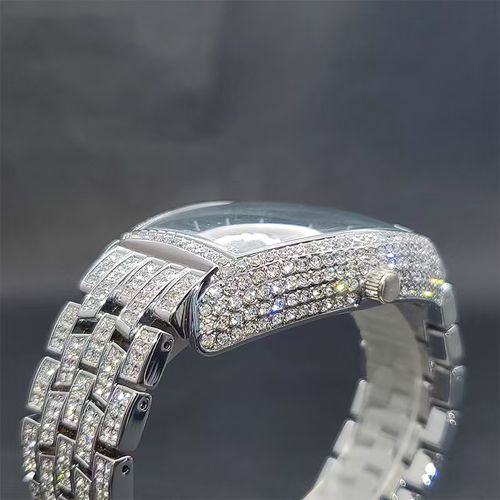 Full of Diamond Hip Hop Weird Digital Men's Watch Wine Barrel Shaped Black Disc Handsome Rap Quartz Watch