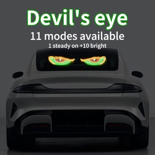 2pcs Set Dynamic Devil Eye Lamp Car Sticker, LED Display Screen Rear Glass Light, Funny Person-alized Creative Flexible Screen Lamp, USB Powered 5V, LED Lights, Battery-Free, with Decoration for Truck, Car, Off-road Vehicle