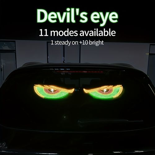 2pcs Set Dynamic Devil Eye Lamp Car Sticker, LED Display Screen Rear Glass Light, Funny Person-alized Creative Flexible Screen Lamp, USB Powered 5V, LED Lights, Battery-Free, with Decoration for Truck, Car, Off-road Vehicle