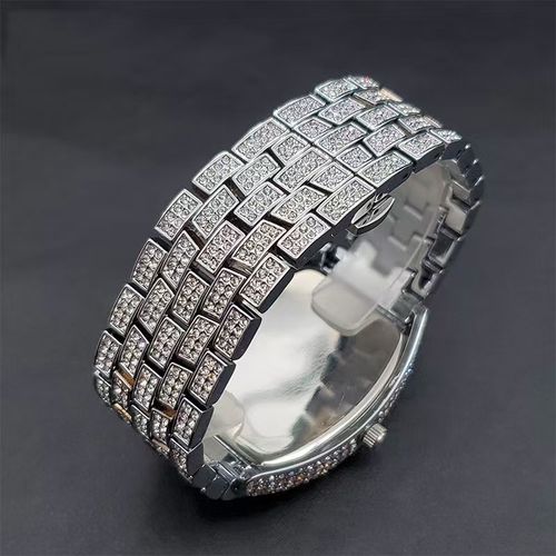 Full of Diamond Hip Hop Weird Digital Men's Watch Wine Barrel Shaped Black Disc Handsome Rap Quartz Watch