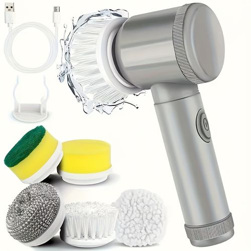 Portable Electric Cleaning Brush - 3 Interchangeable Heads, USB Rechargeable, 500mAh, Compact Handheld Cleaner