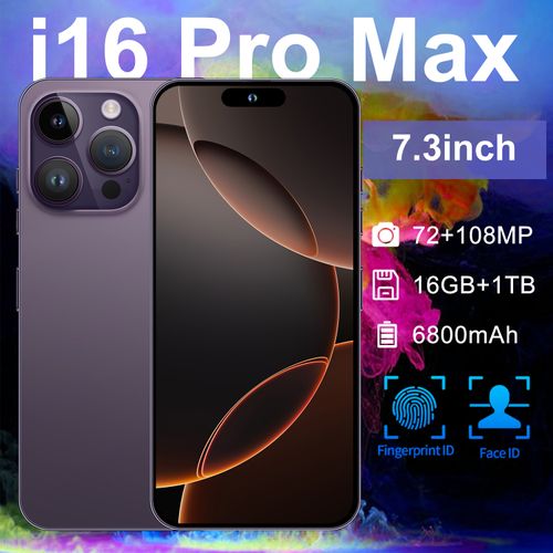 2025 New Arrival Original I16 Phone 16 Pro Max 5G 7.3 Inches 16GB+1TB Deca 108MP Rear Camera LTE Cellular English