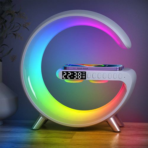 Multi-Function Wireless Charging Alarm Clock With Bluetooth Audio & Colorful Atmosphere LED Light Mini G Speaker Holidays Gifts