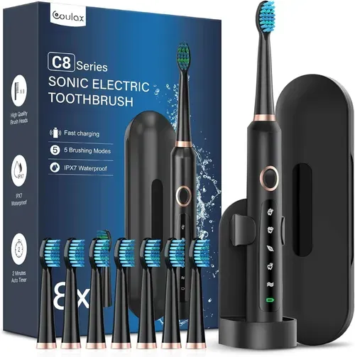 Power Electric Toothbrush with Holder, Rechargeable Electric Toothbrush with 8 Brush Heads,Sonic Electric Toothbrush for Adults