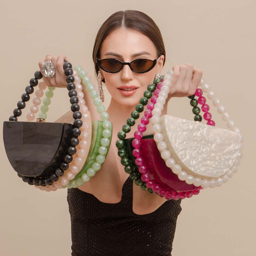 Novo estilo perolado vintage semicírculo saco de acrílico simples grânulos jantar saco de embreagem