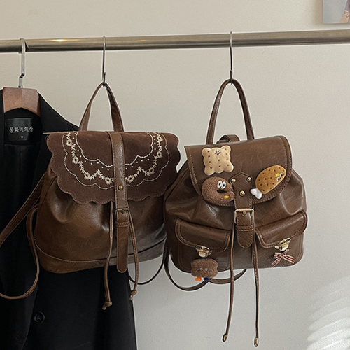Retro cartoon plush boneca mochila grande capacidade moda couro macio premium senhoras mochila