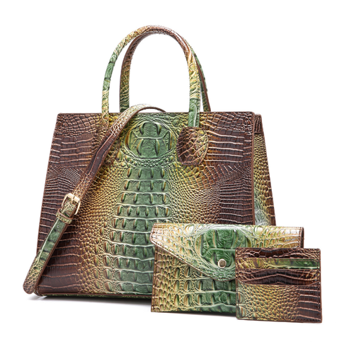 Europeu e americano vintage portátil crossbody lady bag mãe saco deslumbrante crocodilo padrão senhoras saco três peças