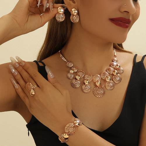 Europa e américa cross-border venda quente pérola oco flor colar brinco conjunto de jóias de festa de noiva para senhoras