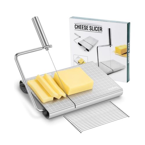 Cheese Slicer, Stainless Steel Adjustable Thickness Block Cheese Cutter Slicer Board with 6 Replacement Wires