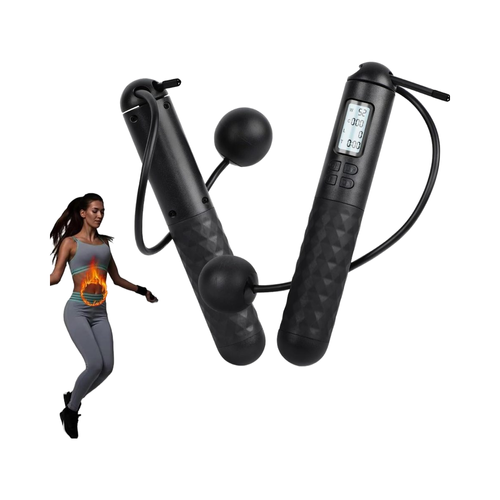 Smart Digital Jump Rope Set with Weighted Balls - LCD Auto Count Timer Cordless Skipping Rope for Effective Fat Burning, Cardio, and Quiet Home Gym Exercise (Space Saving)