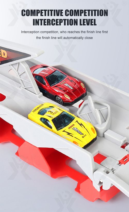 24 small cars, a giant transport truck with a catapult track