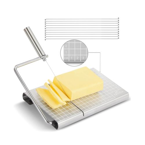 Cheese Slicer, Stainless Steel Adjustable Thickness Block Cheese Cutter Slicer Board with 6 Replacement Wires