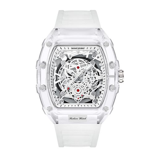 KlMSDUN-Stylish Skeleton Sport Watches, Waterproof, Analog Quartz Date CalendarWristwatch, Transparent Tonneau Case Casual Watch, Silicone Strap for Men Unisex