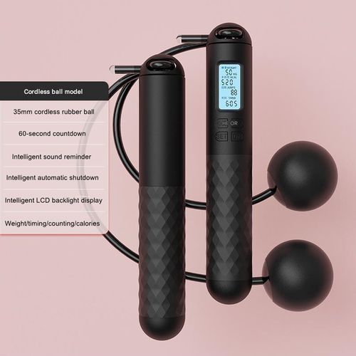 Smart Digital Jump Rope Set with Weighted Balls - LCD Auto Count Timer Cordless Skipping Rope for Effective Fat Burning, Cardio, and Quiet Home Gym Exercise (Space Saving)