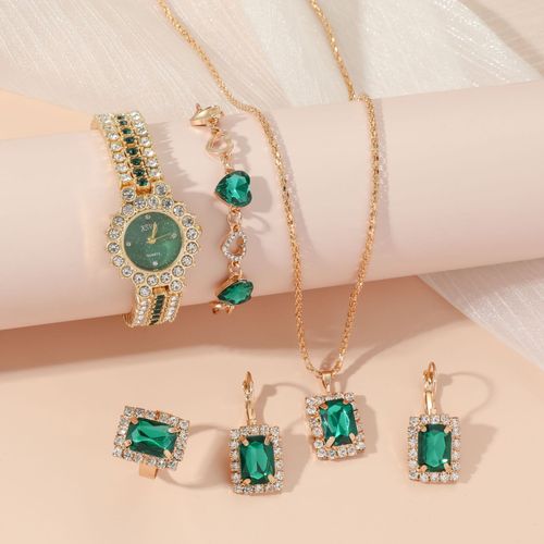 Amazing emerald set with watch, necklace, ring, bracelet and earrings