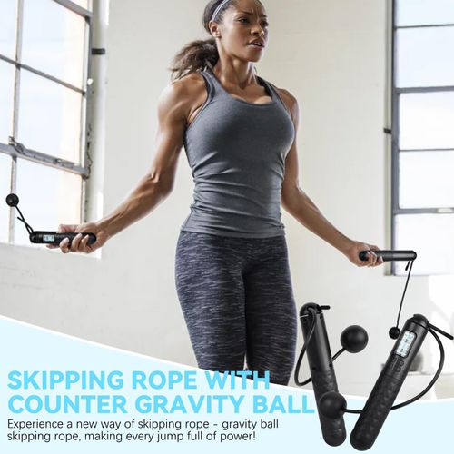 Smart Digital Jump Rope Set with Weighted Balls - LCD Auto Count Timer Cordless Skipping Rope for Effective Fat Burning, Cardio, and Quiet Home Gym Exercise (Space Saving)