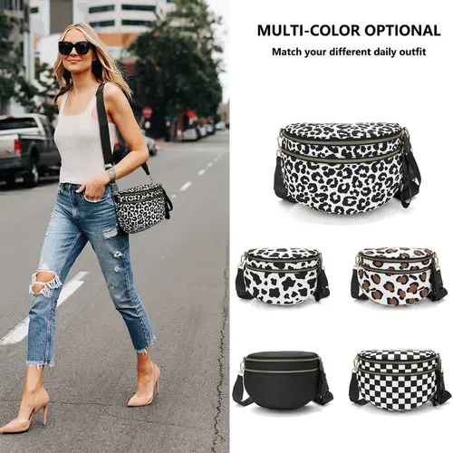 🔥Black and White Checkered Nylon Bum Bag