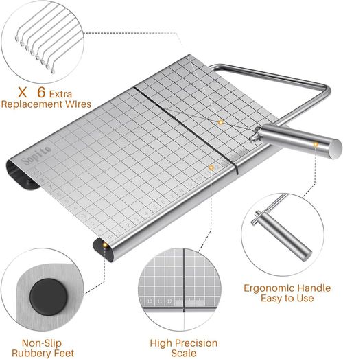 Cheese Slicer, Stainless Steel Adjustable Thickness Block Cheese Cutter Slicer Board with 6 Replacement Wires