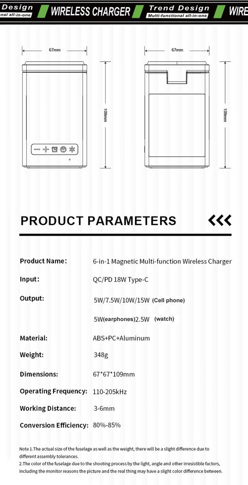 2025 New Multi-Function 6 in 1 Wireless Phone Charger 15W Magnetic Fast Charging Stand With Speaker Alarm Clock Charging Stand